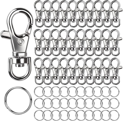 30pcs Silver Metal Swivel Lobster Clasps + 30pcs Key Rings Set, DIY Craft Accessories for Keychains, Jewelry Making, Lanyard Connections